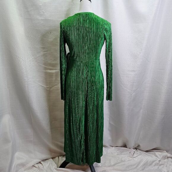 River Island Green Daywear Plisse Wrap Midi Dress Size US6 - Picture 9 of 13